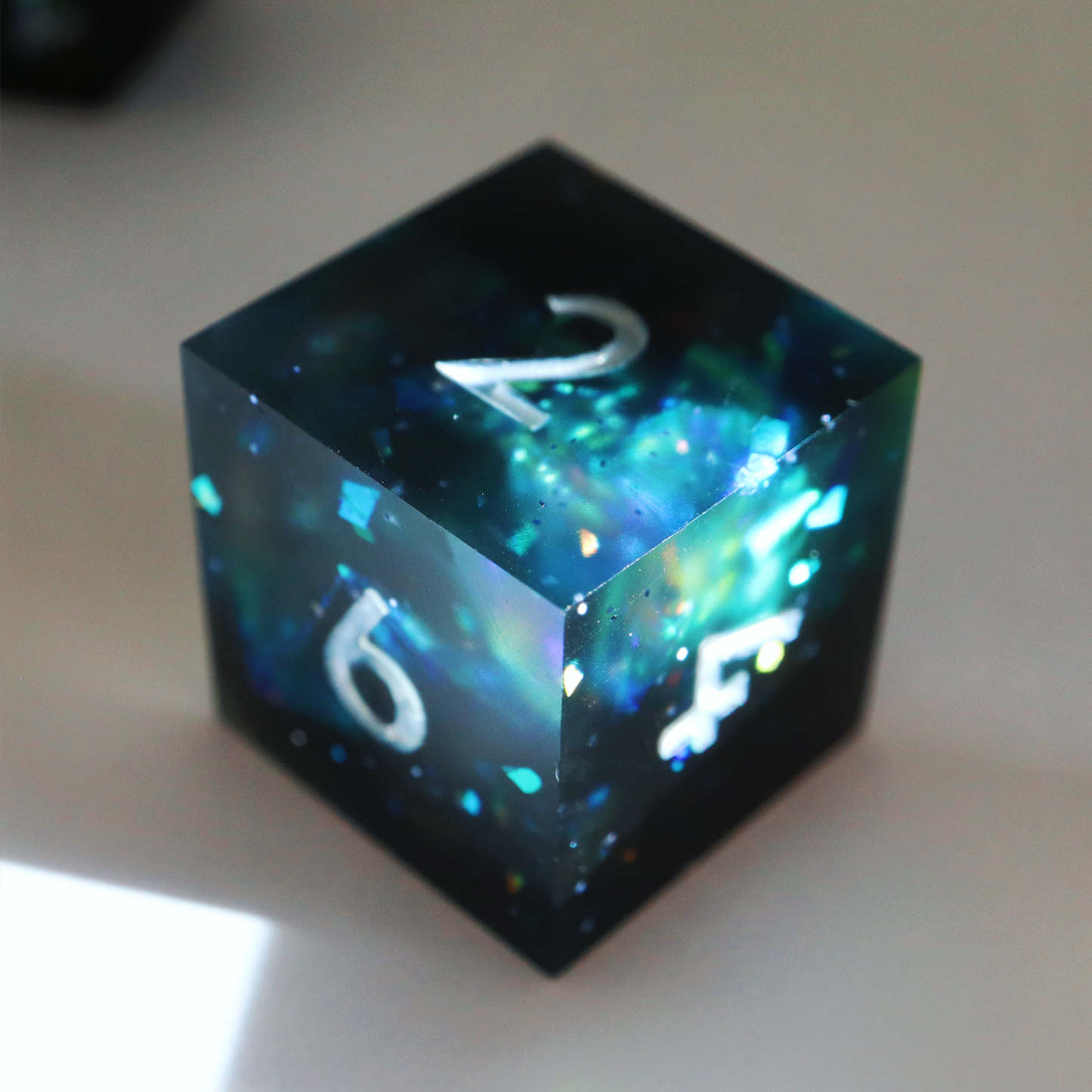 Deep Space - handmade sharp edge 7 piece dice set