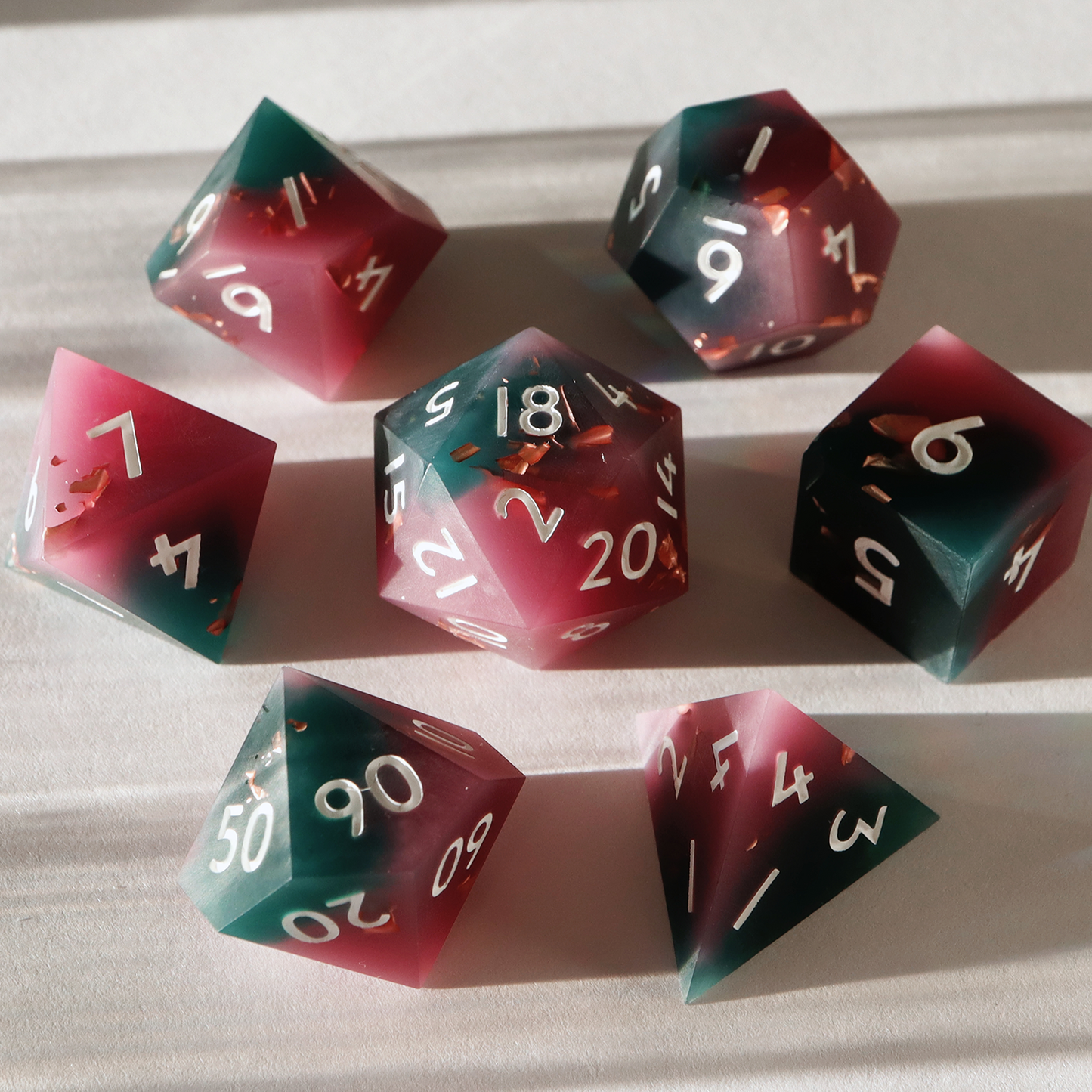 Disgraced - handmade sharp edge 7 piece dice set