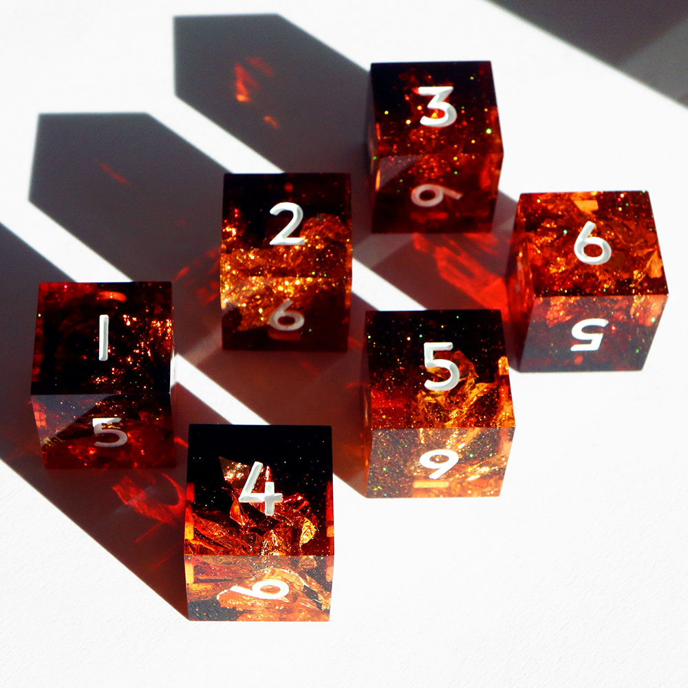 Fireheart 6D6 Set - handmade sharp edge 6 piece dice set