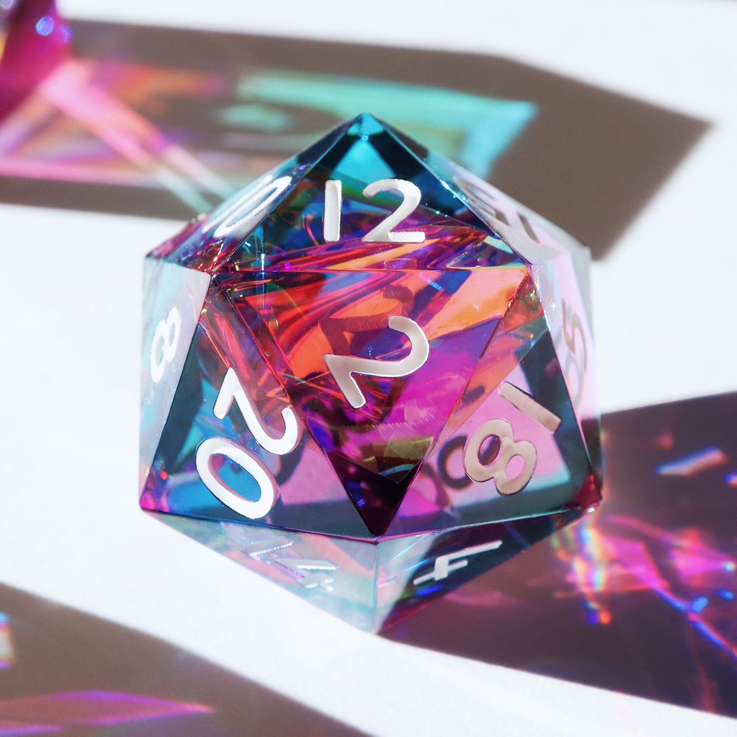 Hologram Gems - handmade sharp edge 7 piece dice set