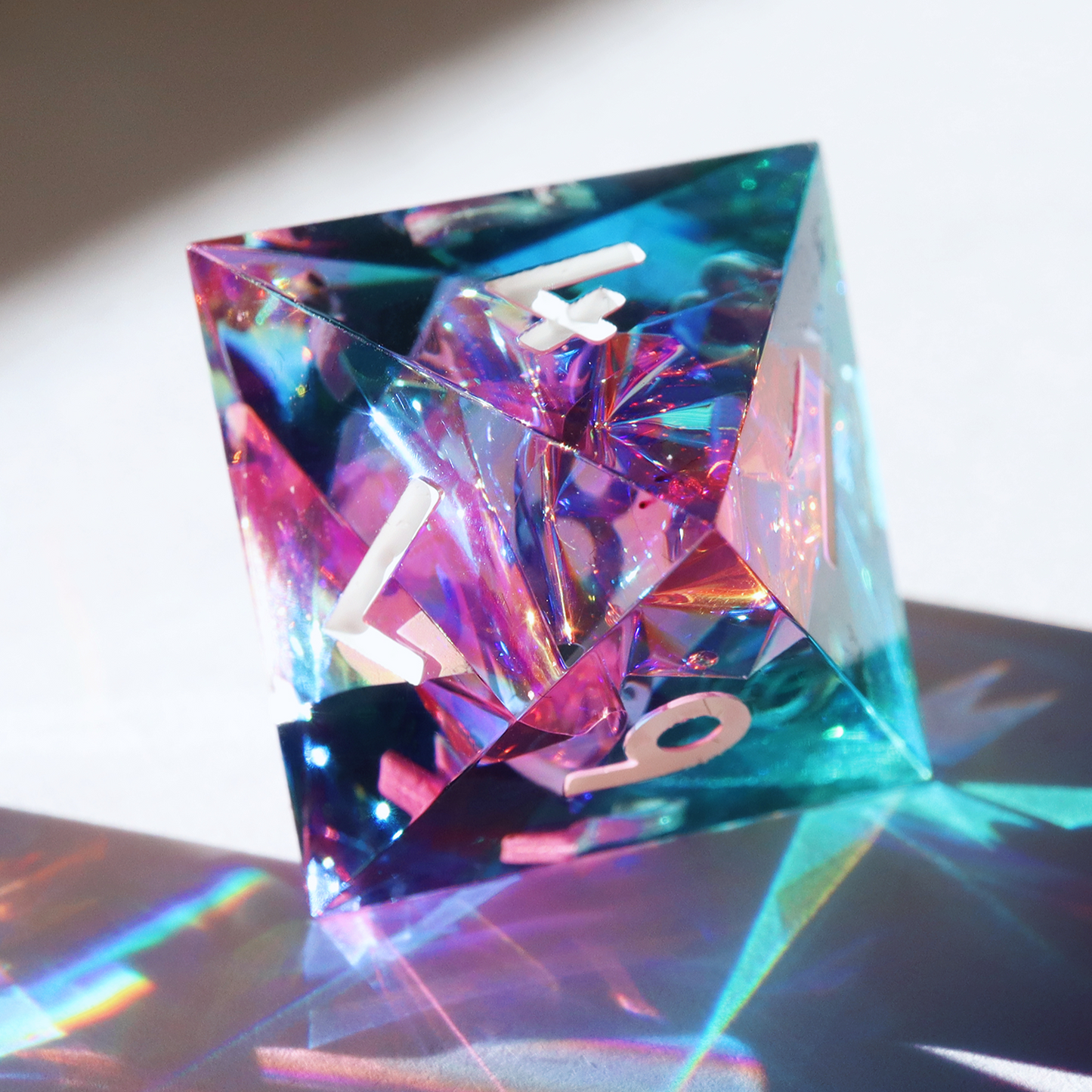 Hologram Gems - handmade sharp edge 7 piece dice set