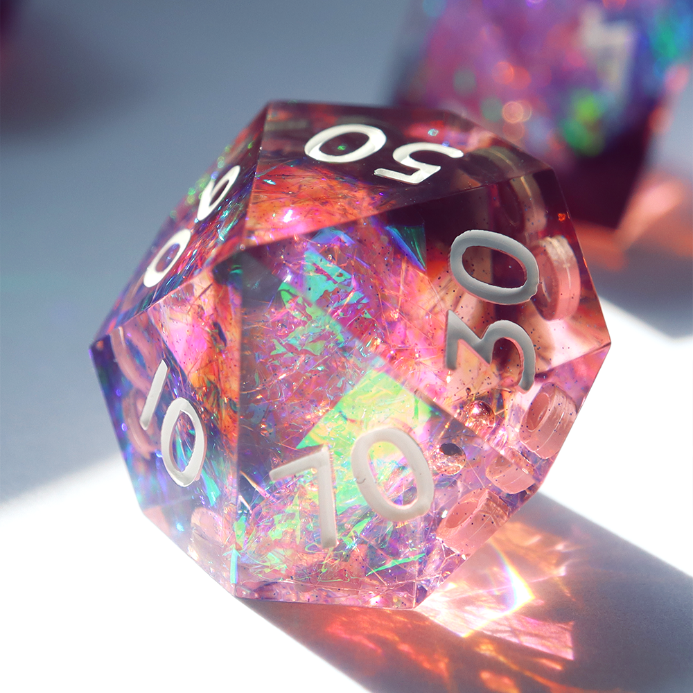 LIMITED RUN - Sakura Galaxy - handmade sharp edge 7 piece dice set