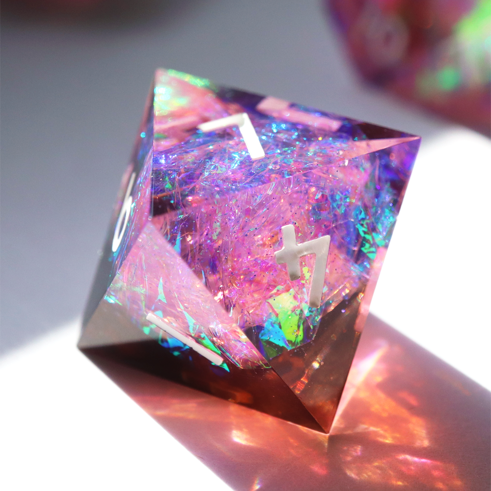 LIMITED RUN - Sakura Galaxy - handmade sharp edge 7 piece dice set