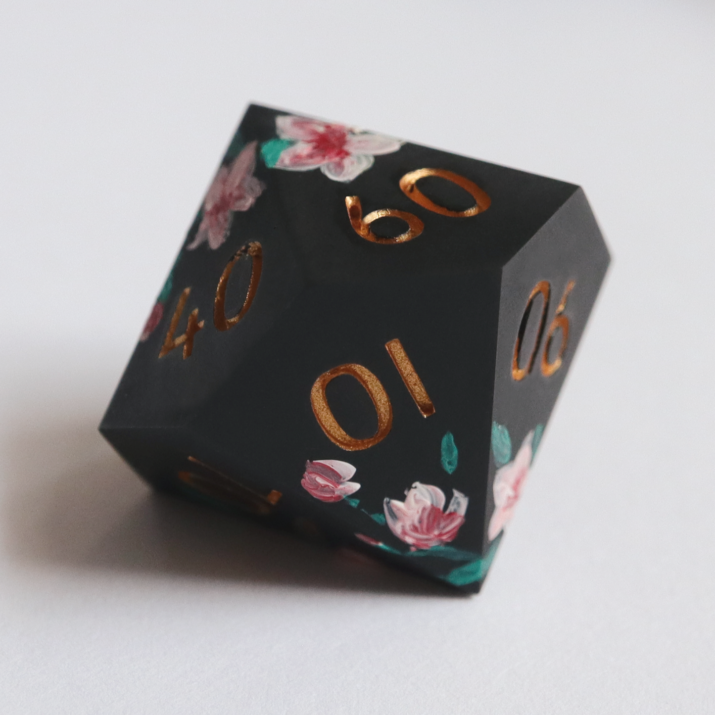 Baroque Blossoms - hand-painted & handmade sharp edge 7 piece dice set