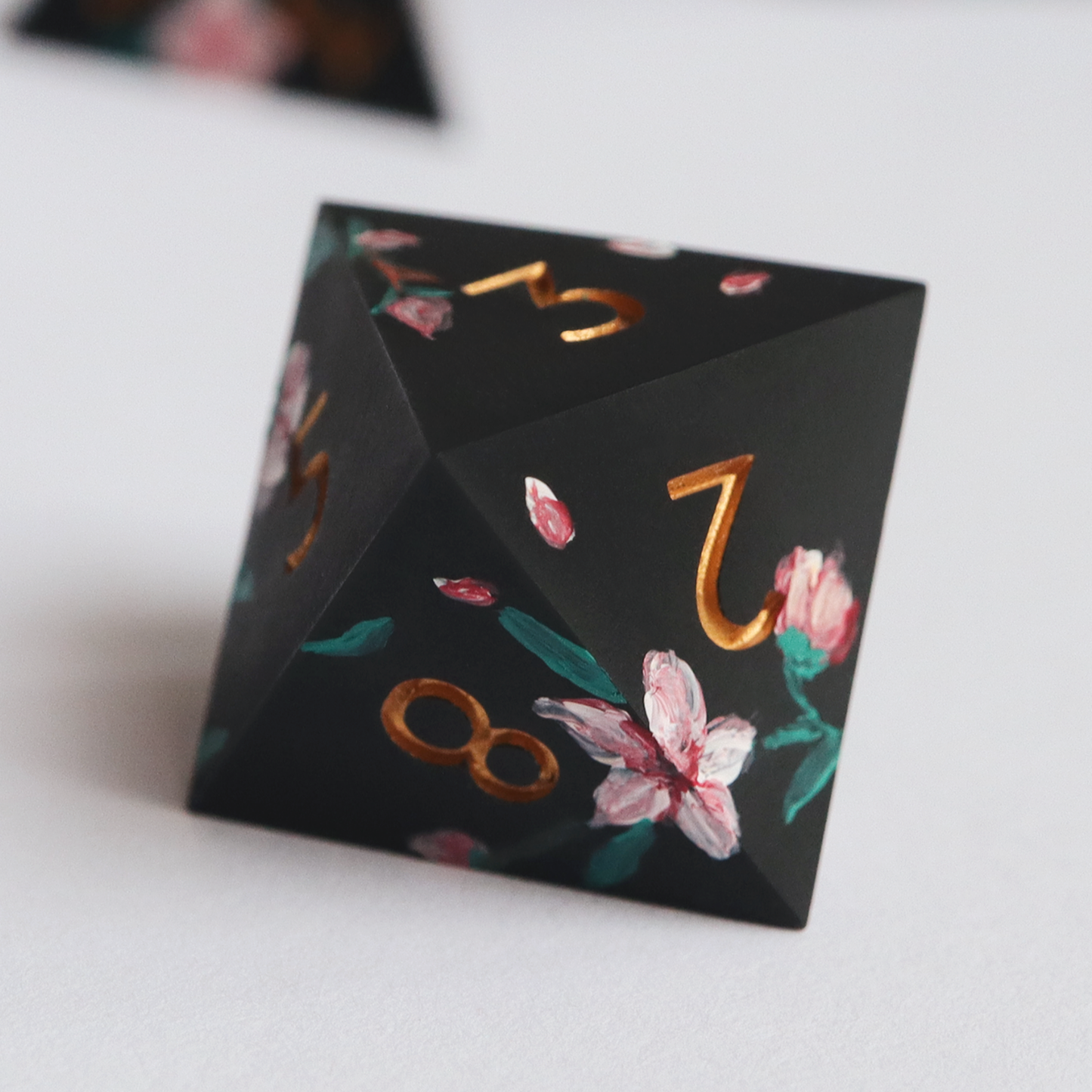 Baroque Blossoms - hand-painted & handmade sharp edge 7 piece dice set