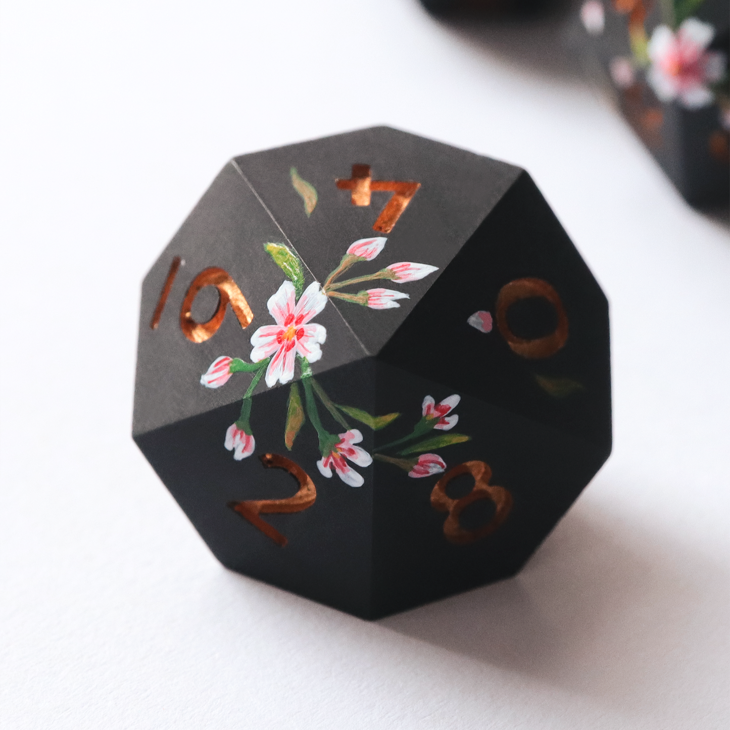 Baroque Blossoms - hand-painted & handmade sharp edge 7 piece dice set