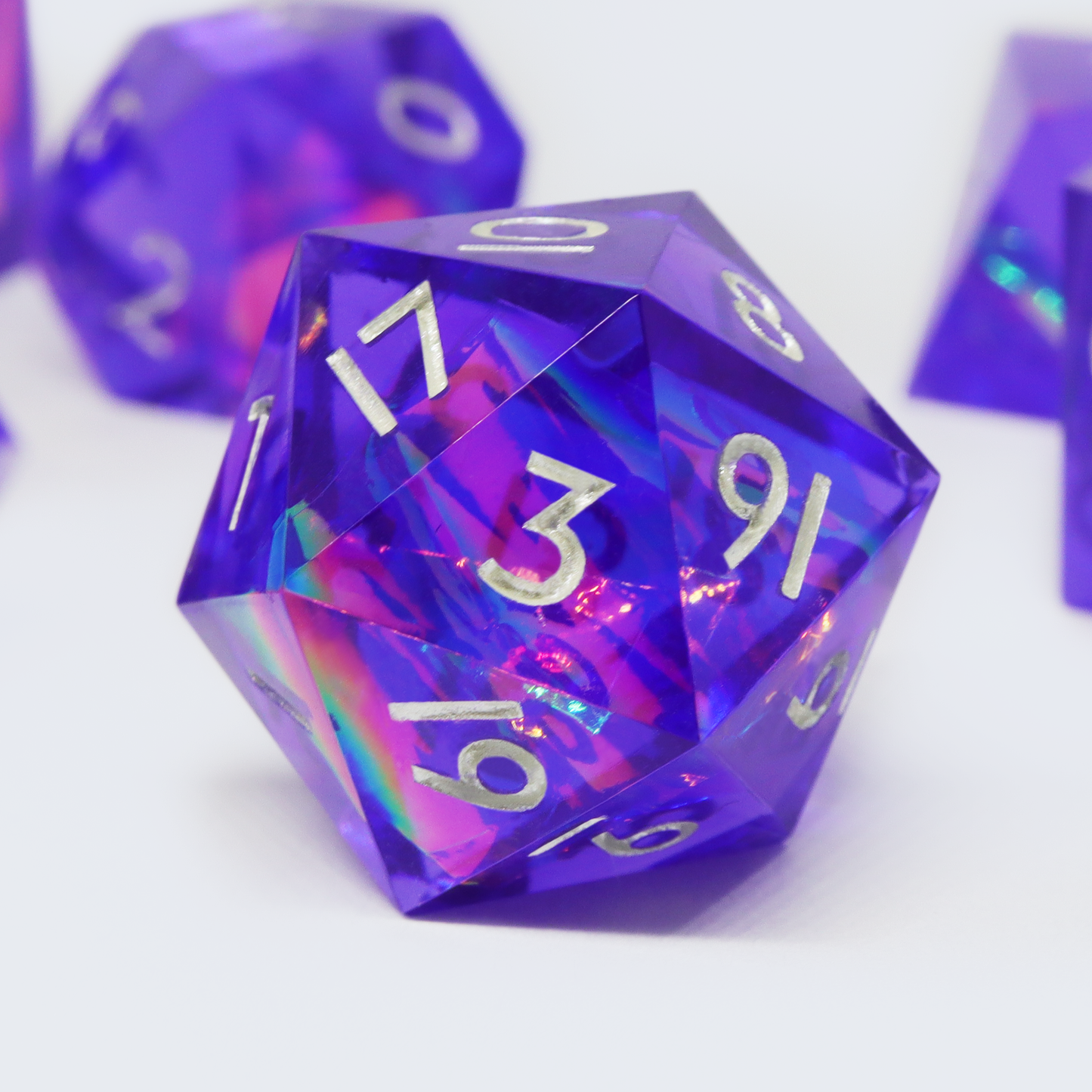 Neon Dreamer - handmade sharp edge 7 piece dice set