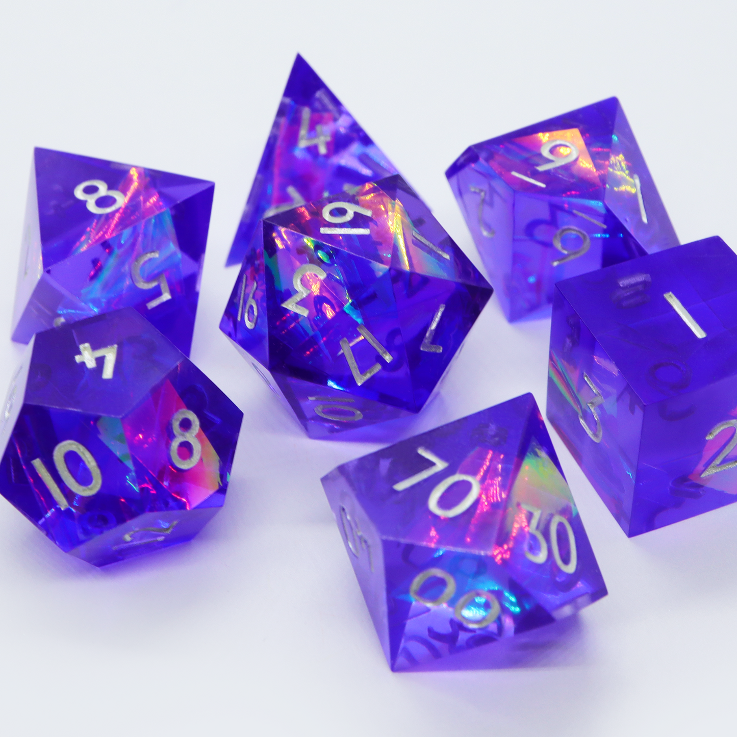 Neon Dreamer - handmade sharp edge 7 piece dice set