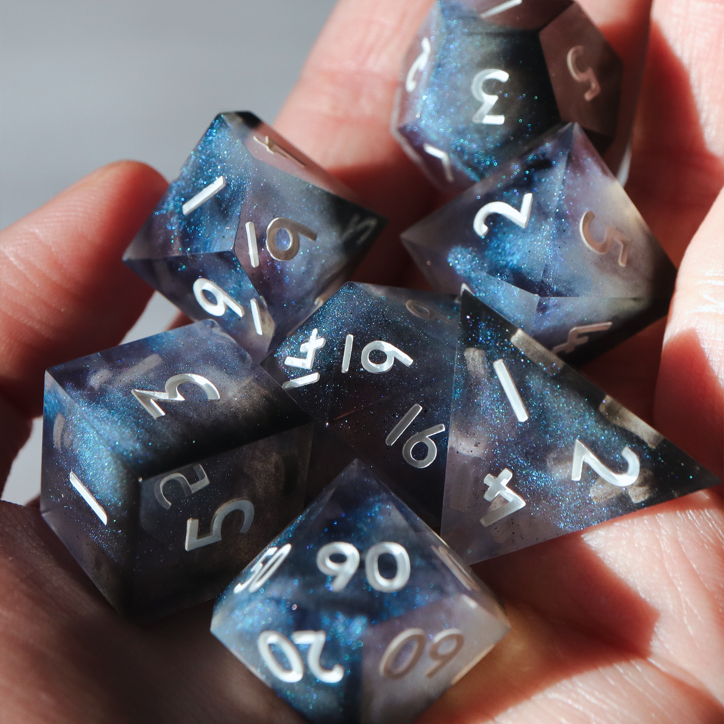 The Premonition - handmade sharp edge 7 piece dice set