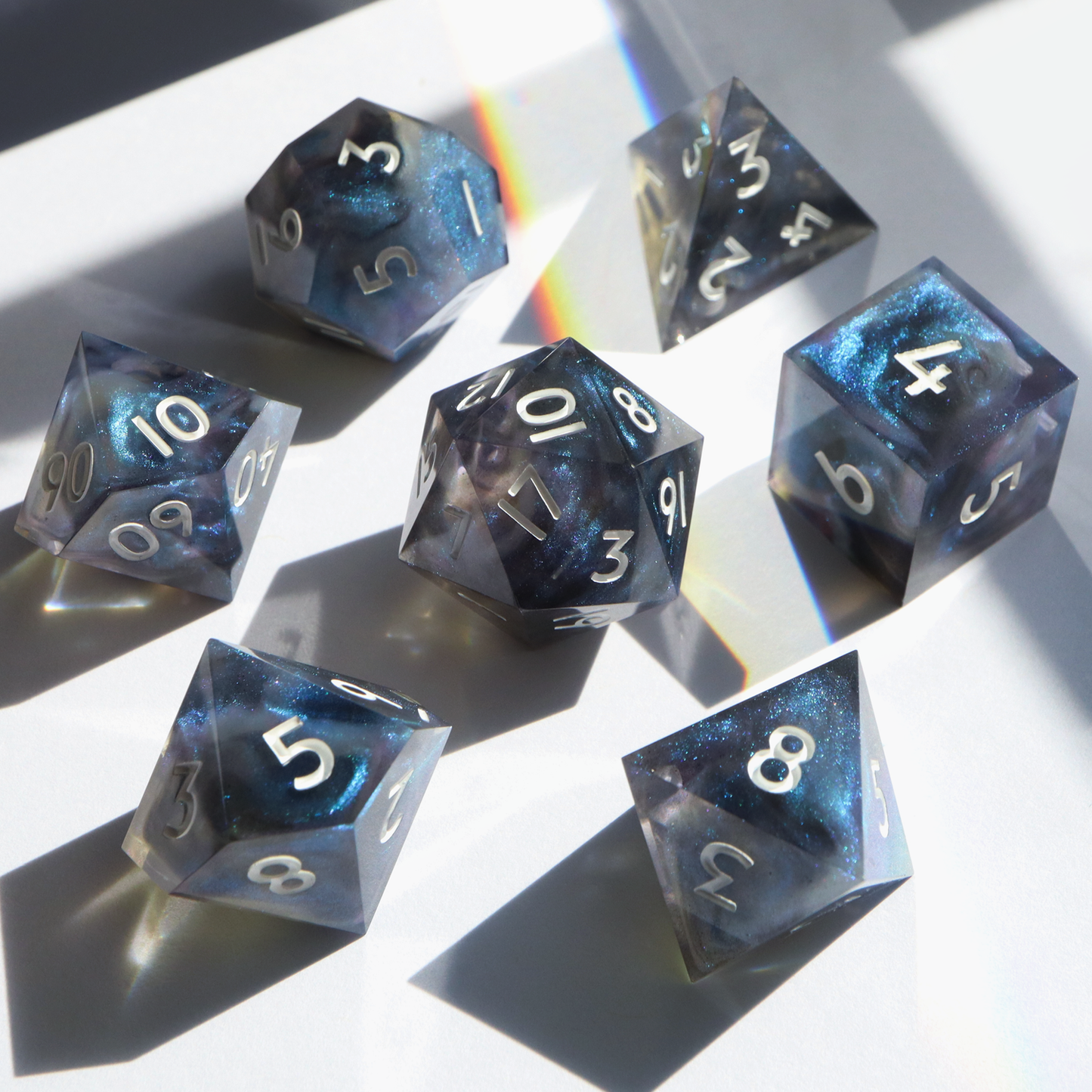 The Premonition - handmade sharp edge 7 piece dice set