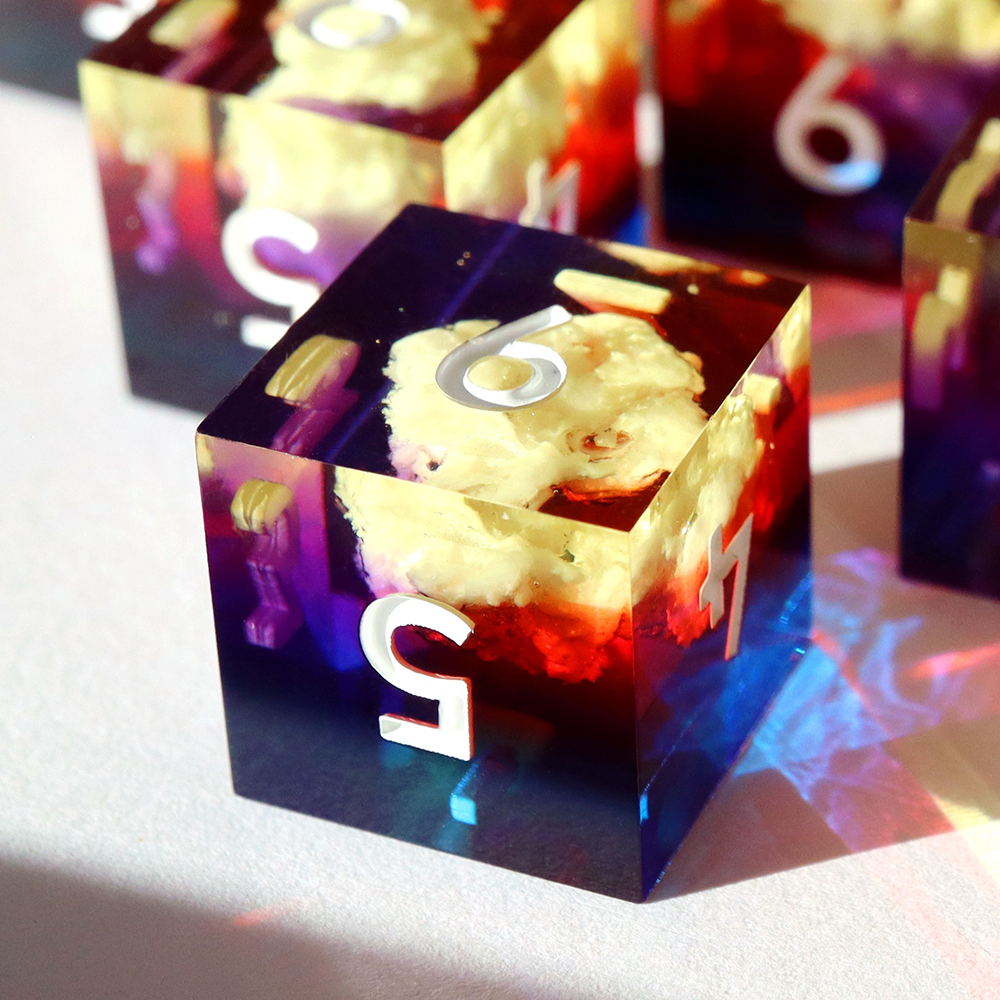 Sunrise Sonata 6D6 Set - handmade sharp edge 6 piece dice set