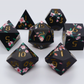 Baroque Blossoms - hand-painted & handmade sharp edge 7 piece dice set