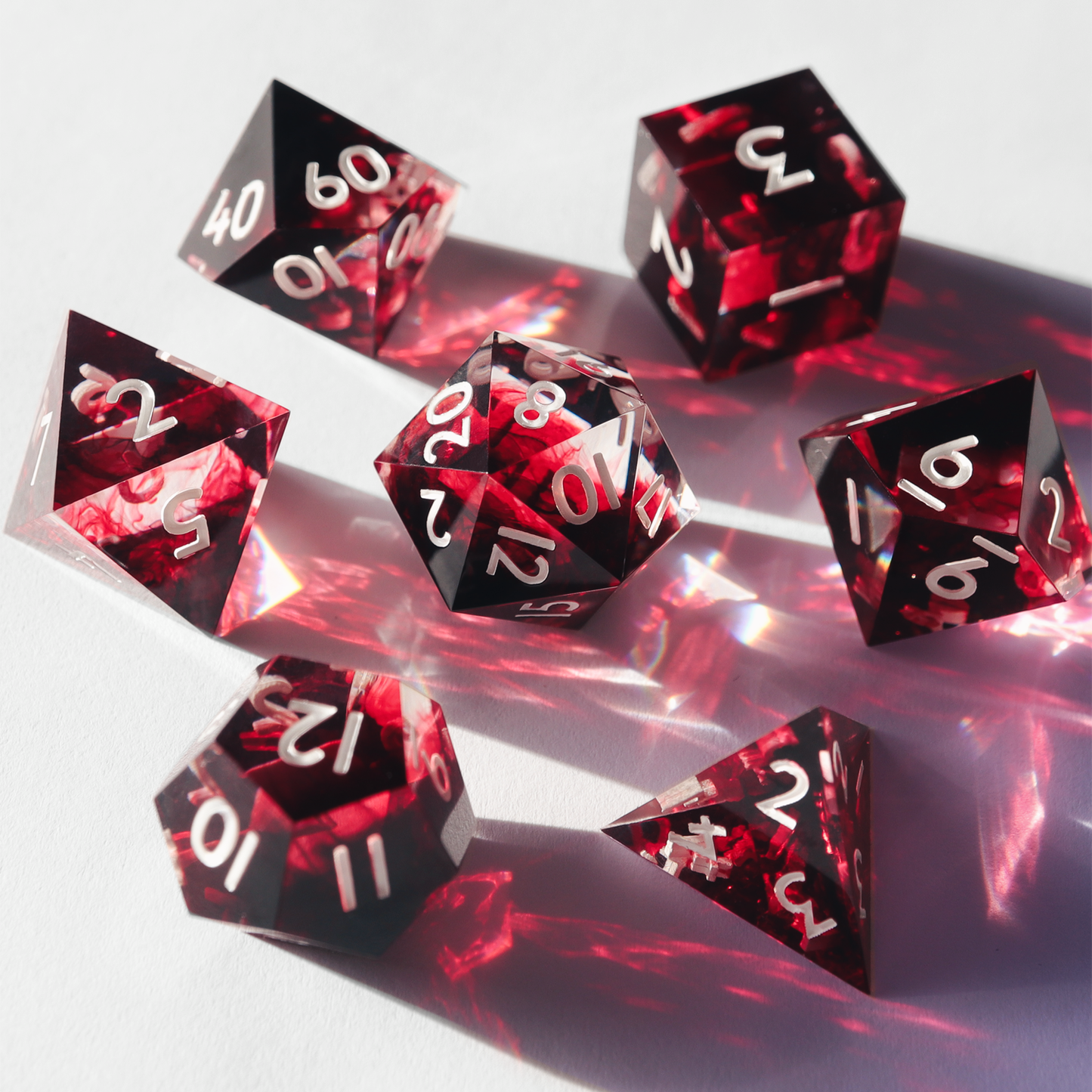 Persephone's Fury - handmade sharp edge 7 piece dice set