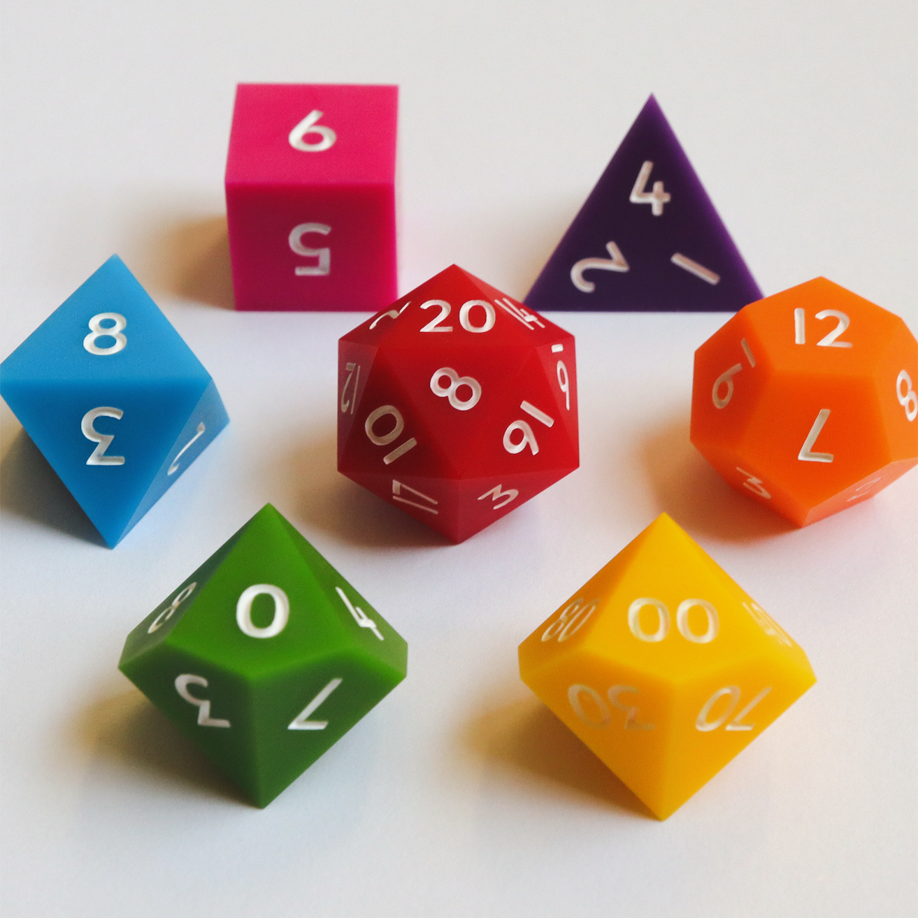 Rainbow Classic - ultra matte handmade sharp edge 7 piece dice set