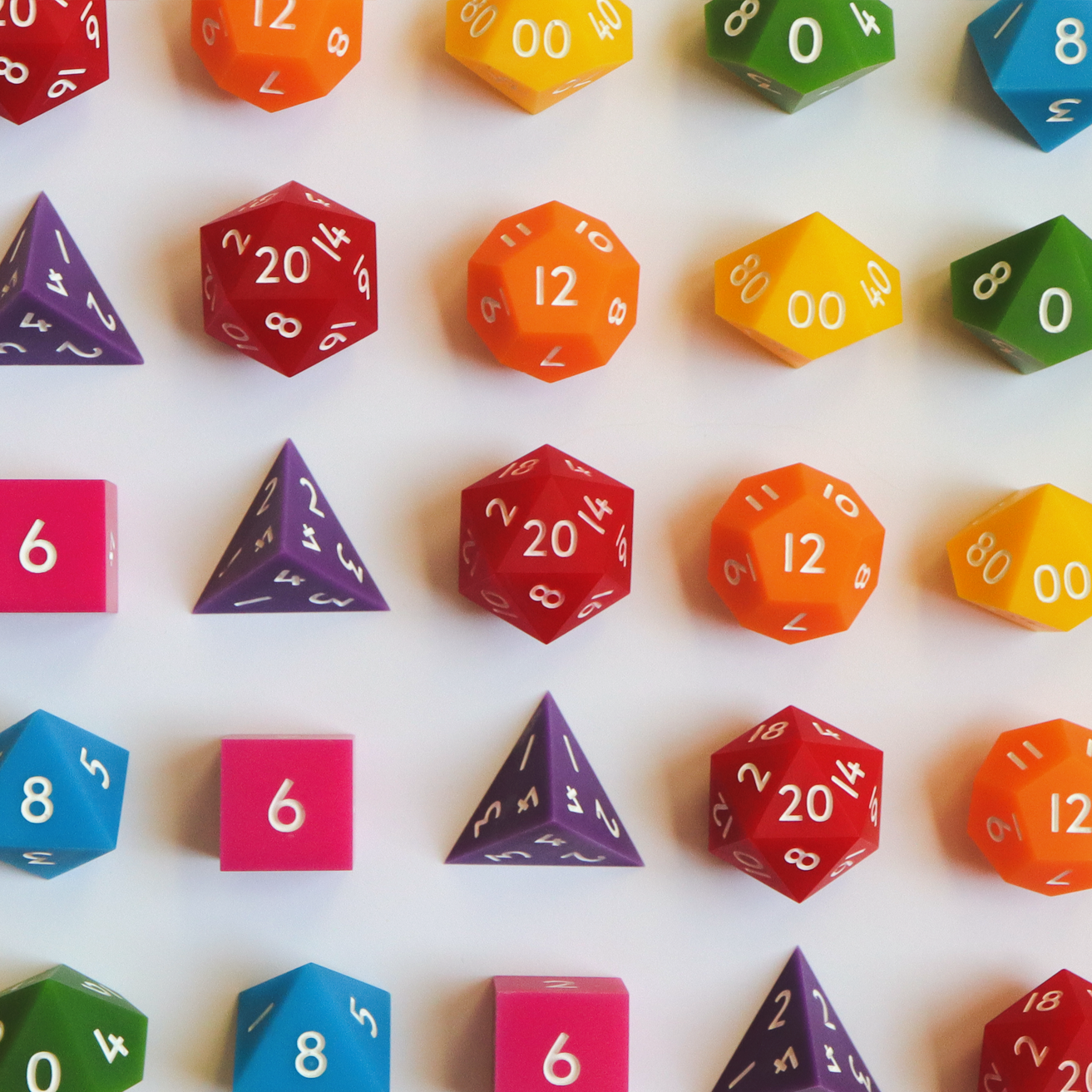 Rainbow Classic - ultra matte handmade sharp edge 7 piece dice set