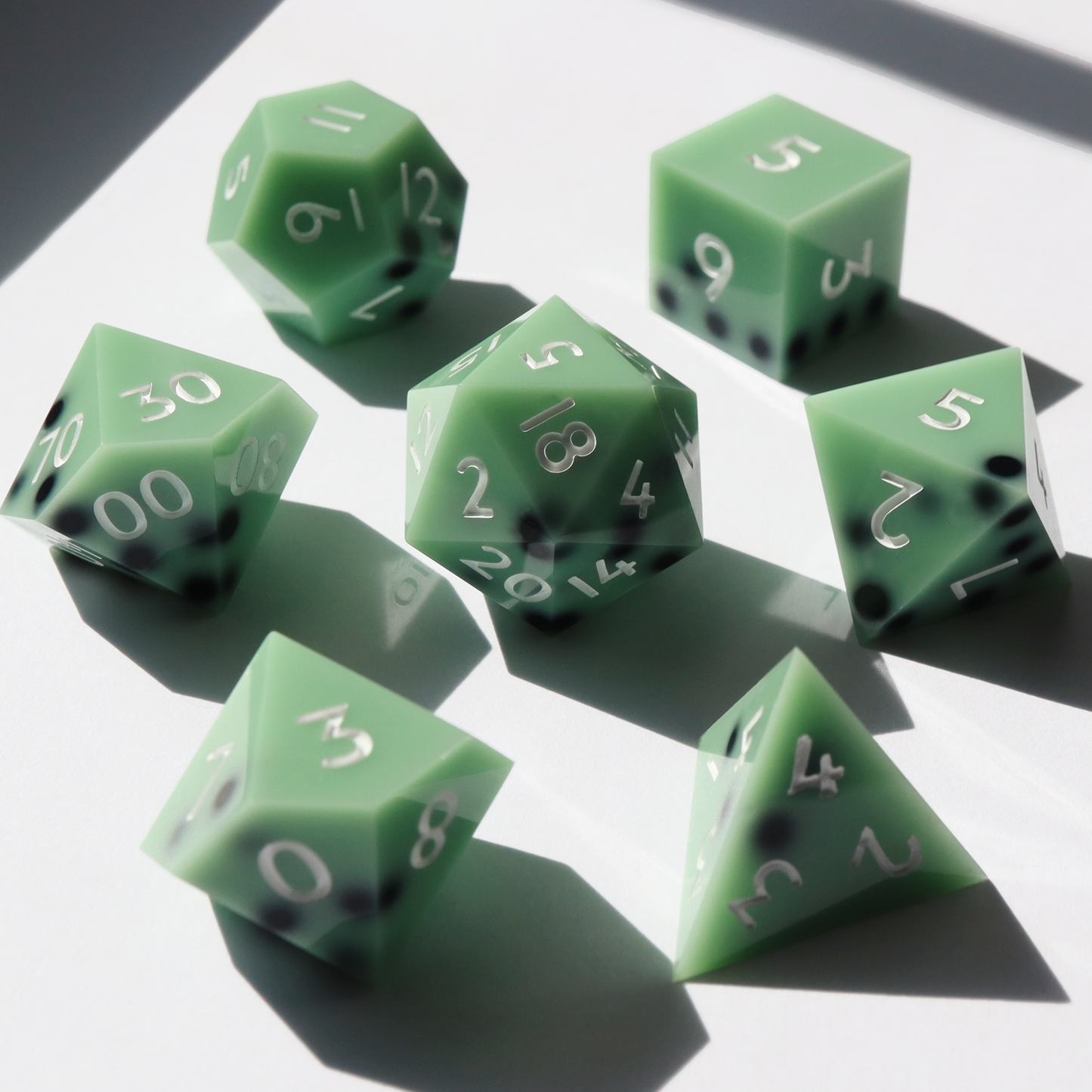 Matcha Boba Milk Tea - handmade sharp edge 7 piece dice set