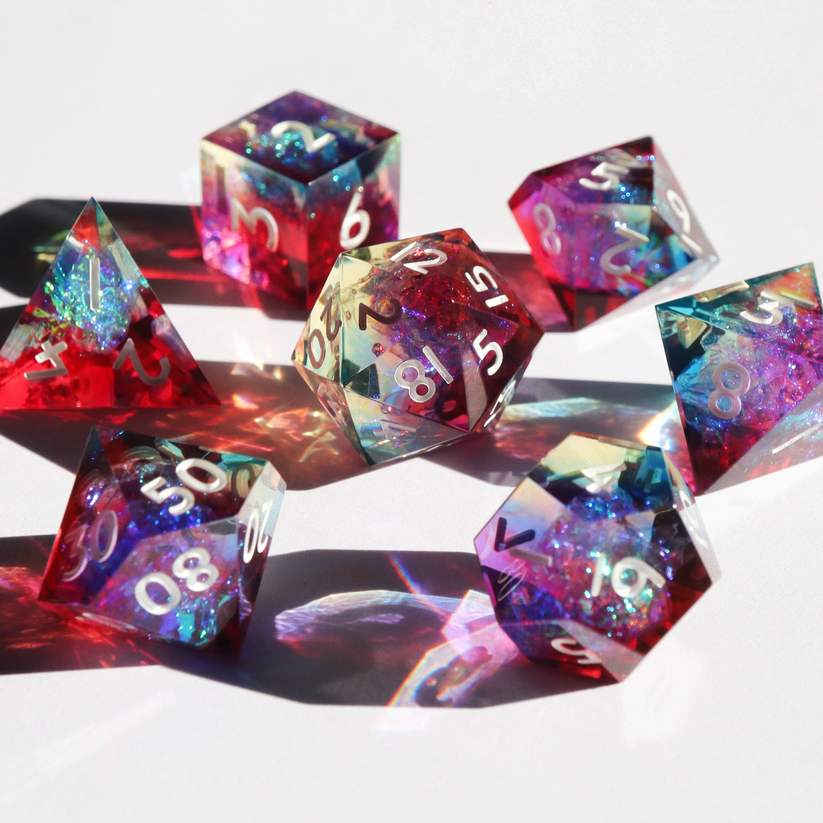 Prismatic Soul Rainbow Holographic Dice - Sharp Edge Resin Dice Set ...